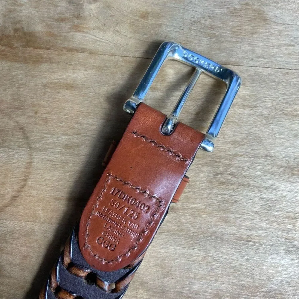 Dockers Men's Brown Braided Leather & Faux Leather Belt Silver Metal Buckle - XL
